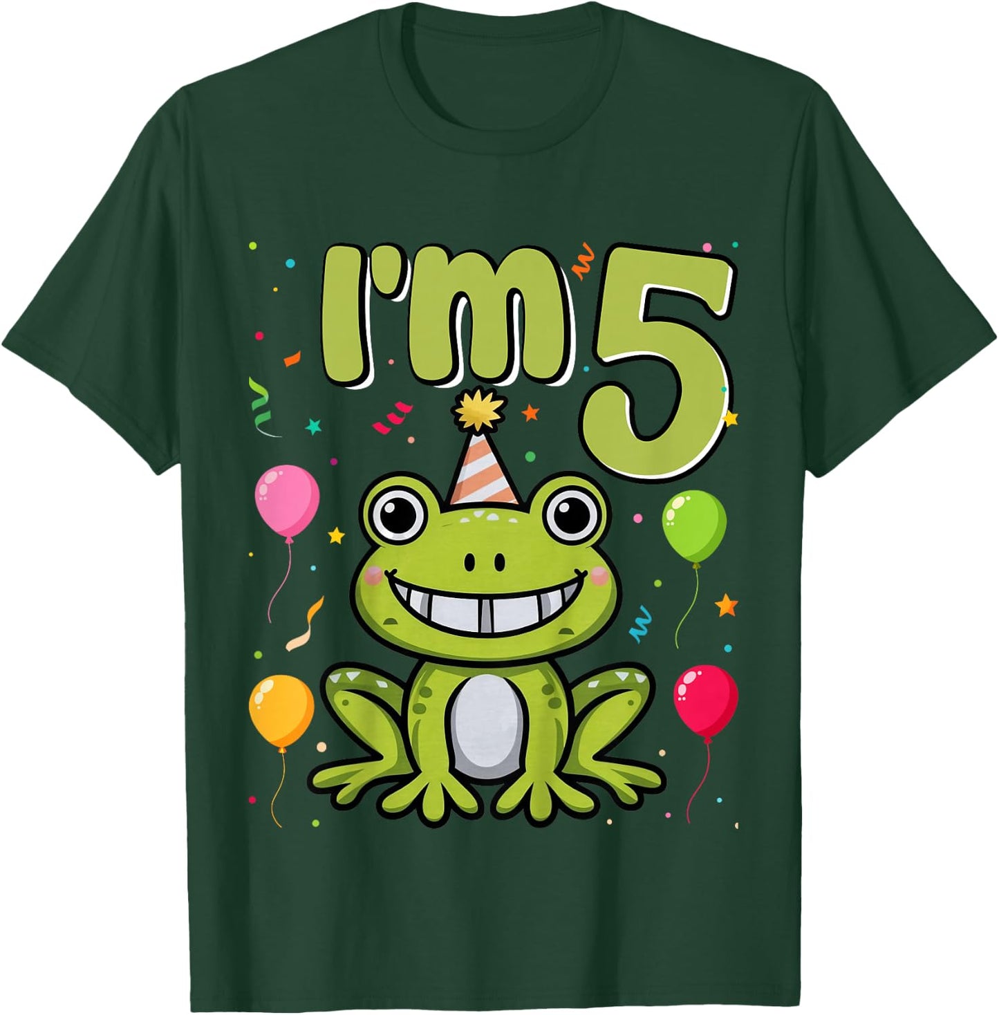 Kids I'm 5 Cute Frog Kids 5 Years Old 5th Birthday Party Frog T-Shirt - T-Shirt | Forest