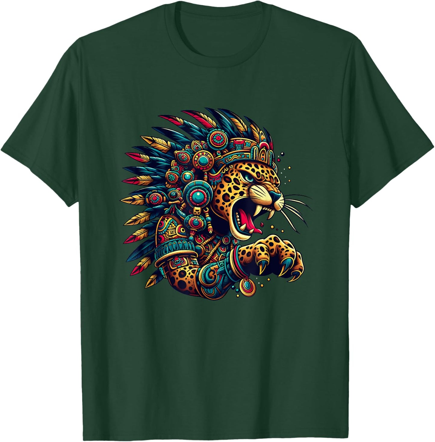 Aztec Jaguar Warrior Culture Mayan Indigenous Mythology T-Shirt - T-Shirt | Forest