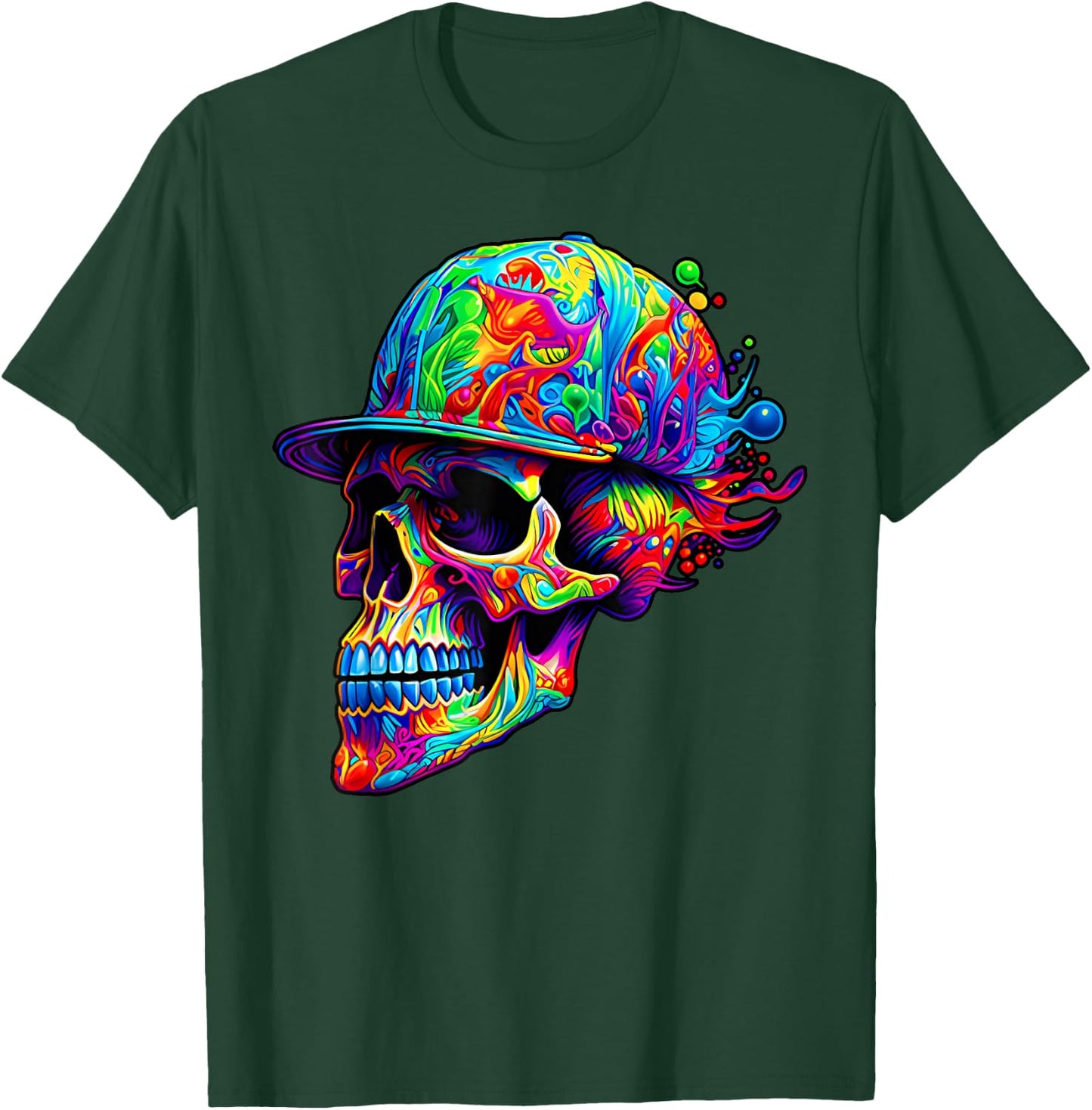 Colorful Skull With Hat Paint Skeleton Men Women Boys T-Shirt - T-Shirt | Forest