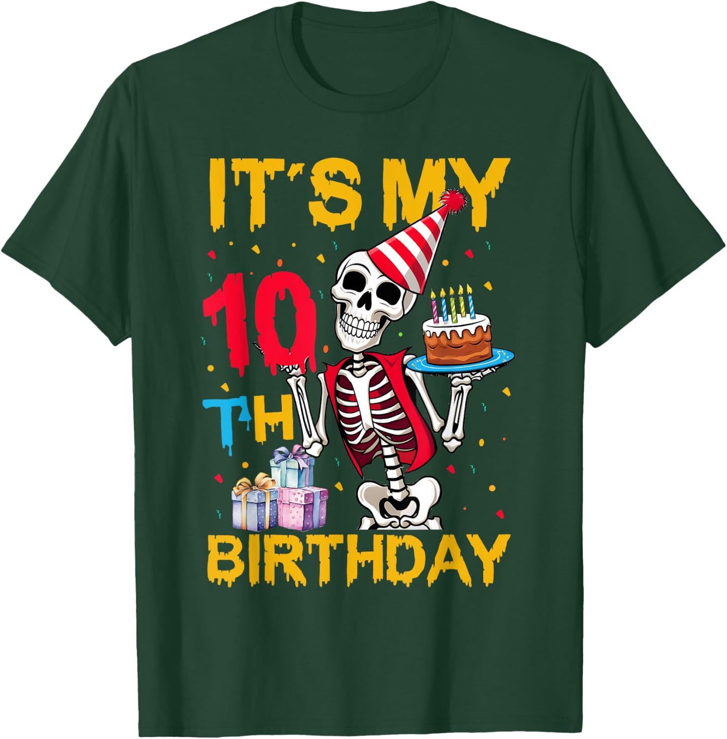 It's My 10th Birthday Party Halloween Skeleton Birthday T-Shirt - T-Shirt | Forest