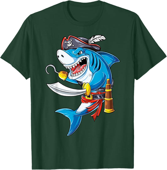 Shark Pirate Costume Jolly Roger Flag Jawsome Gifts Boys Men T-Shirt - T-Shirt | Forest