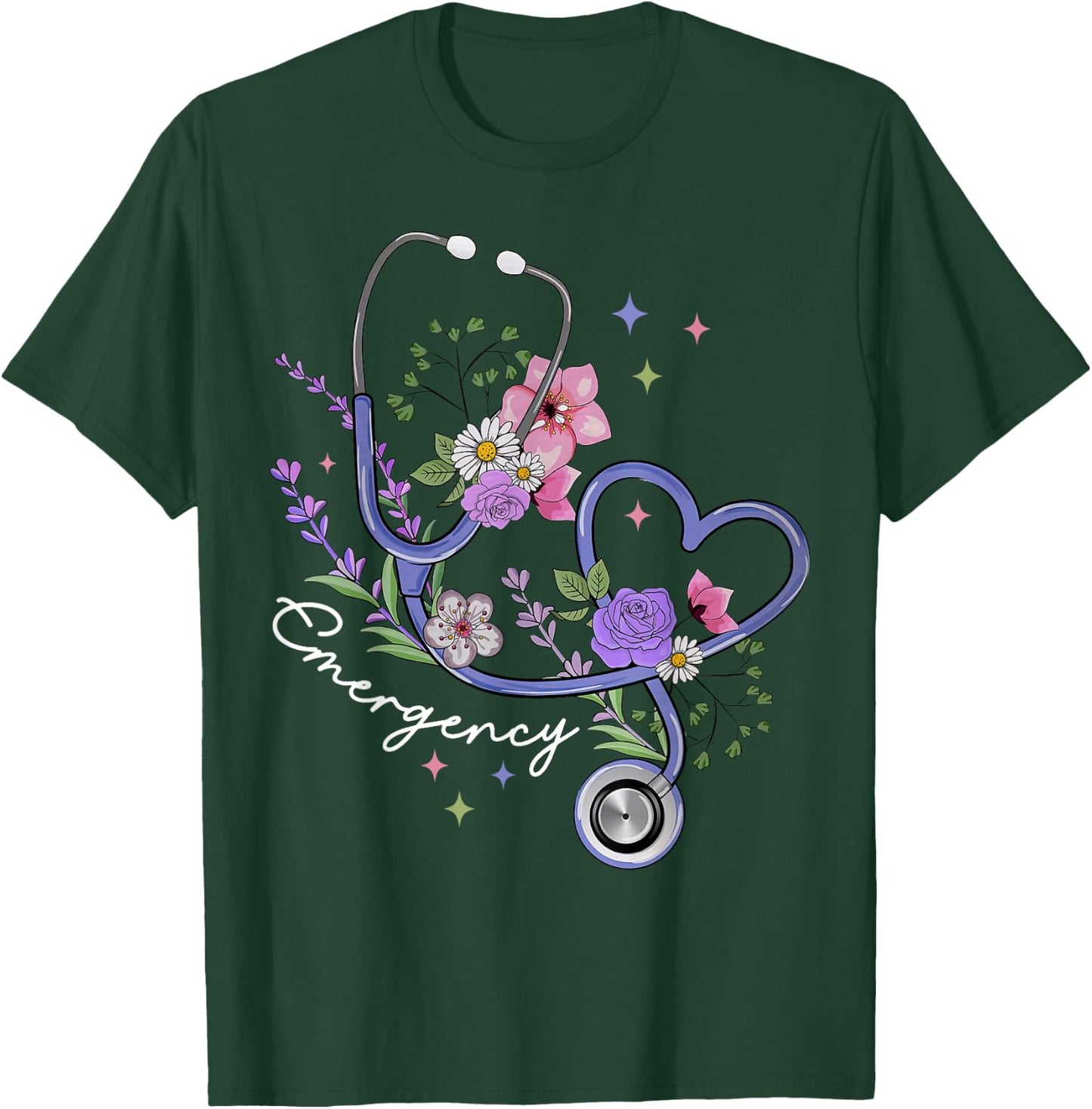 Stethoscope Floral Heart Emergency Department ER Nurse Tech T-Shirt - T-Shirt | Forest