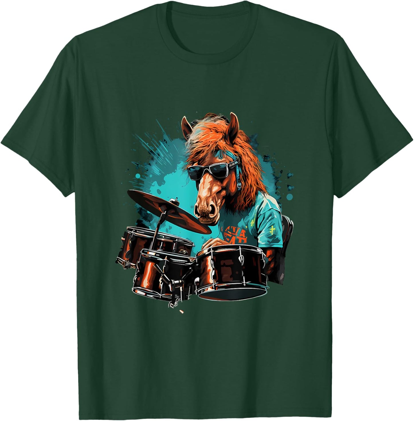 Horse Playing Drums - Animal Horse Lover Drum set T-Shirt - T-Shirt | Forest