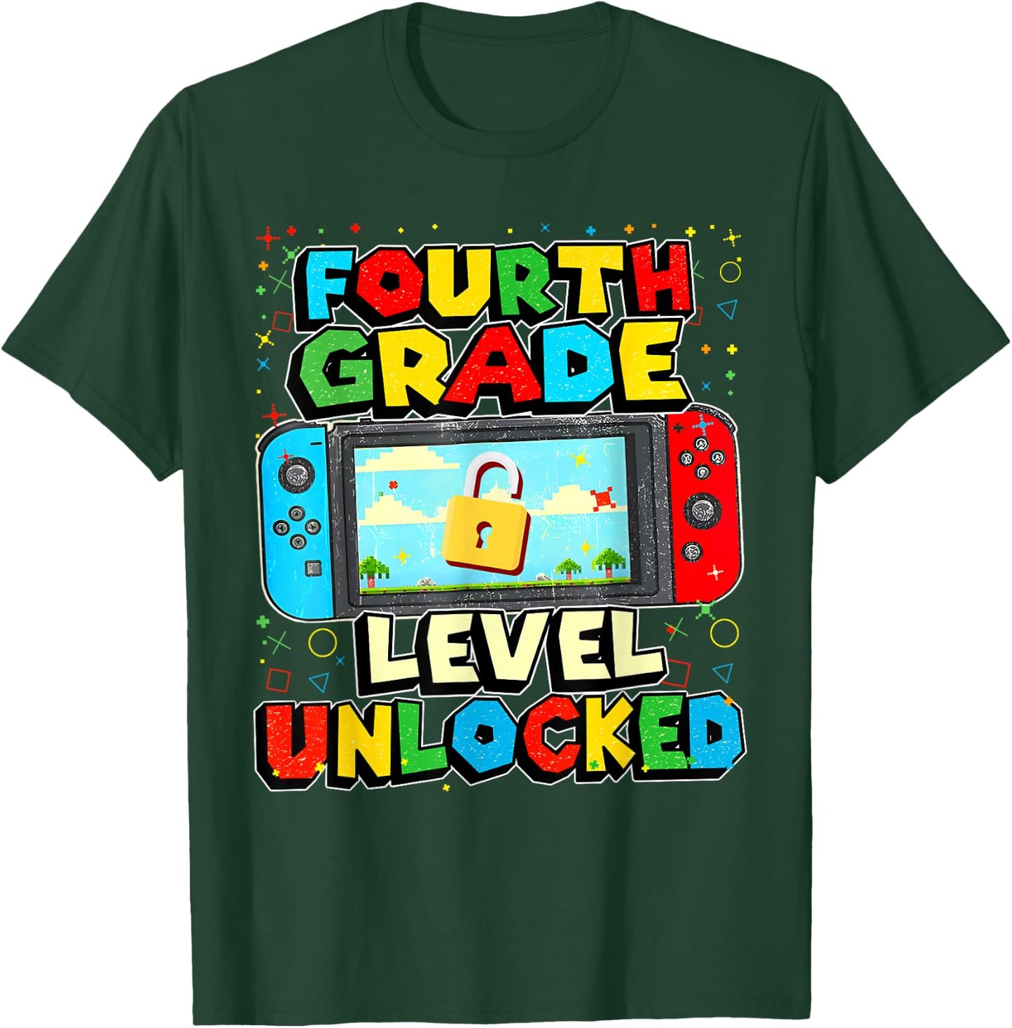 4th Grade Level Unlocked Funny Gamer Boys Back To School T-Shirt - T-Shirt | Forest
