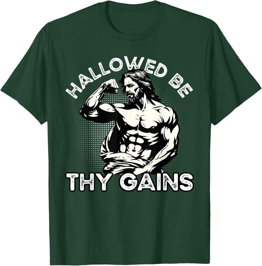 Funny Gym Workout Bodybuilding Fitness Gym And Jesus Christ T-Shirt - T-Shirt | Forest