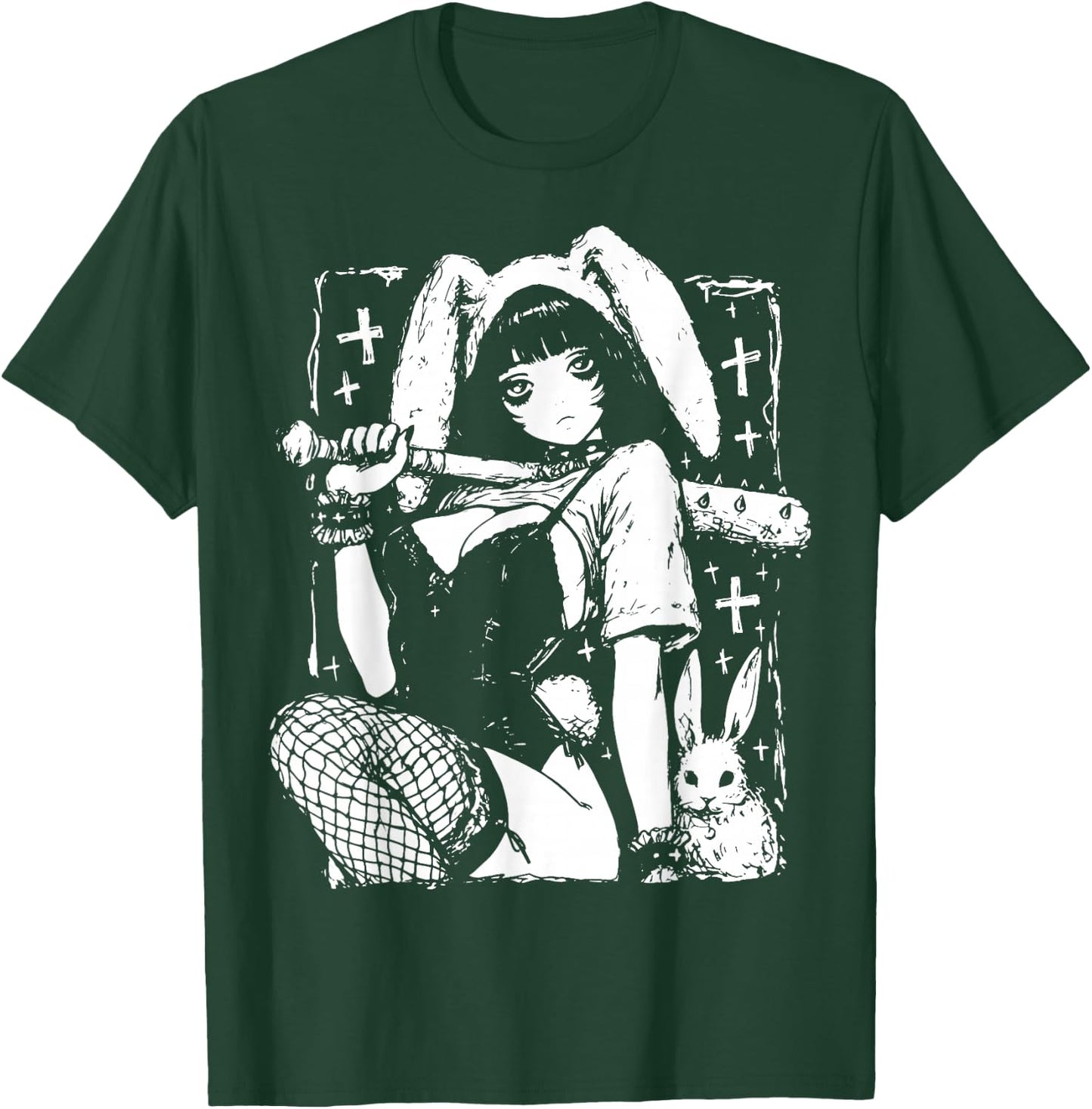 Creepy Horror Bunny Girl Anime Manga Alt Kawaii Harajuku T-Shirt - T-Shirt | Forest