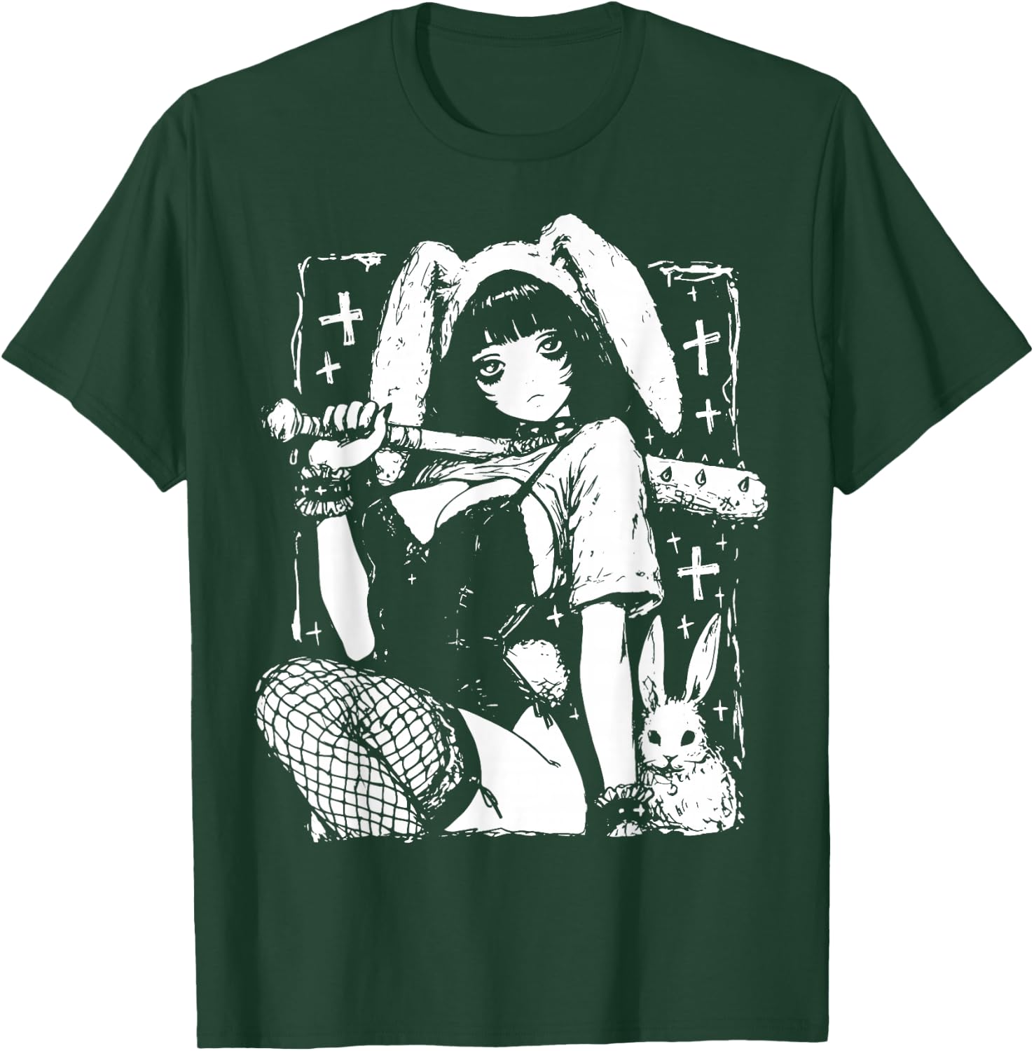 Creepy Horror Bunny Girl Anime Manga Alt Kawaii Harajuku T-Shirt - T-Shirt | Forest