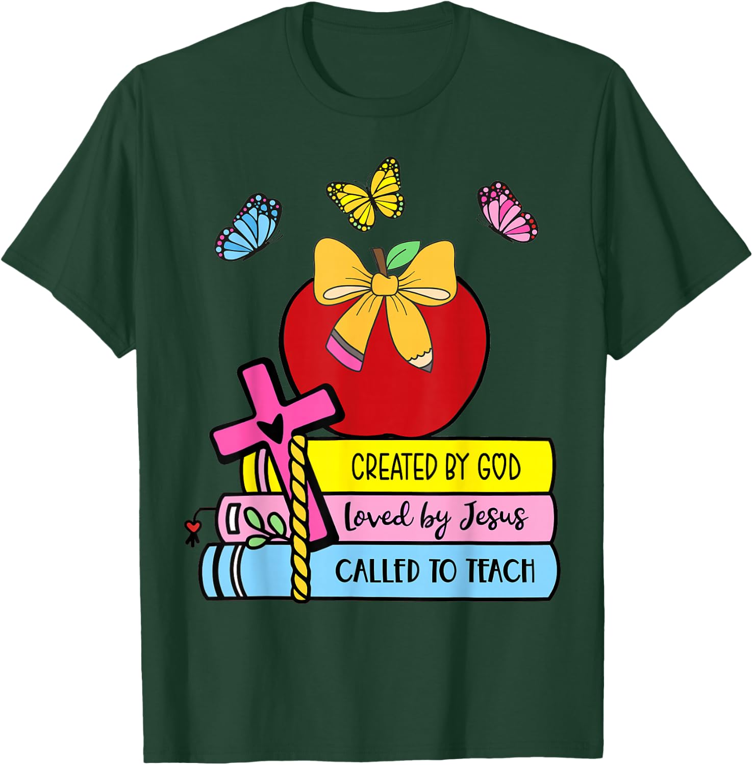 Created By God Called To Teach Pretty Books Christian T-Shirt - T-Shirt | Forest