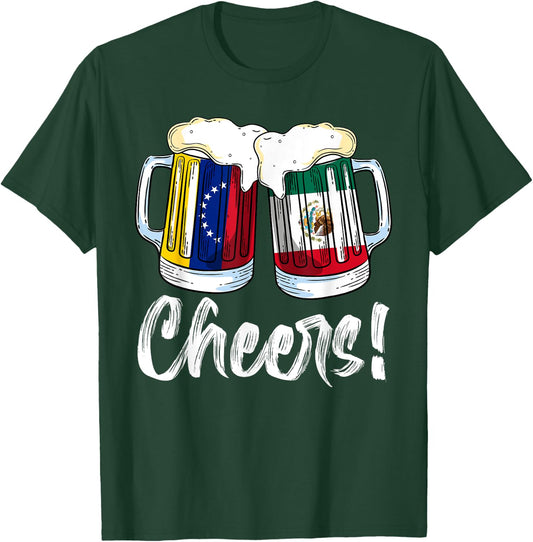 Cheers Beer Mexico Venezuela Flag Hispanic Heritage Month T-Shirt - T-Shirt | Forest