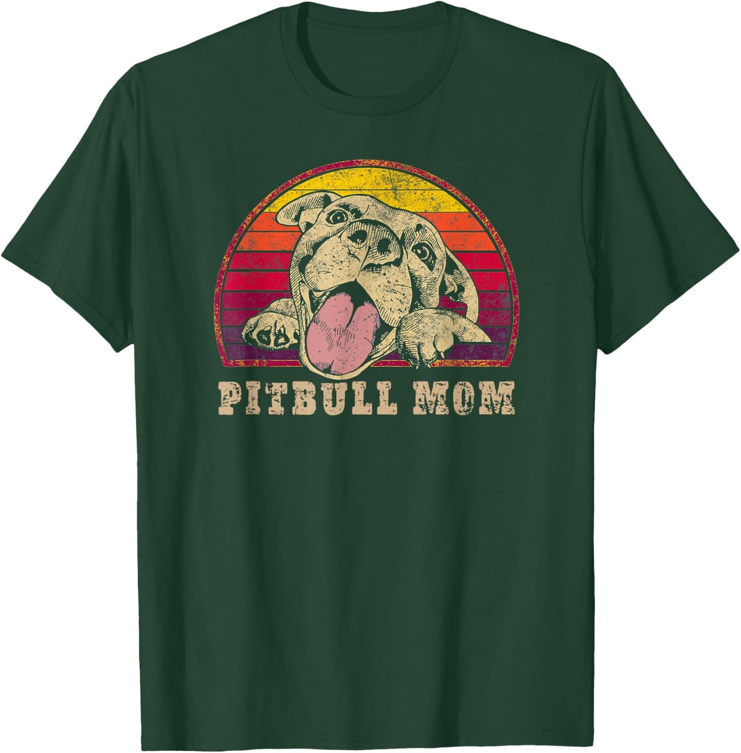 Classic Pitbull Mom | Vintage smiling Pitbull on sunset T-Shirt - T-Shirt | Forest