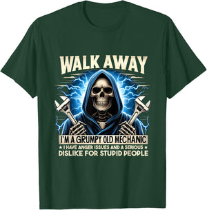 Funny Skeleton Mechanic Walk Away I'm A Grumpy Old Mechanic T-Shirt - T-Shirt | Forest