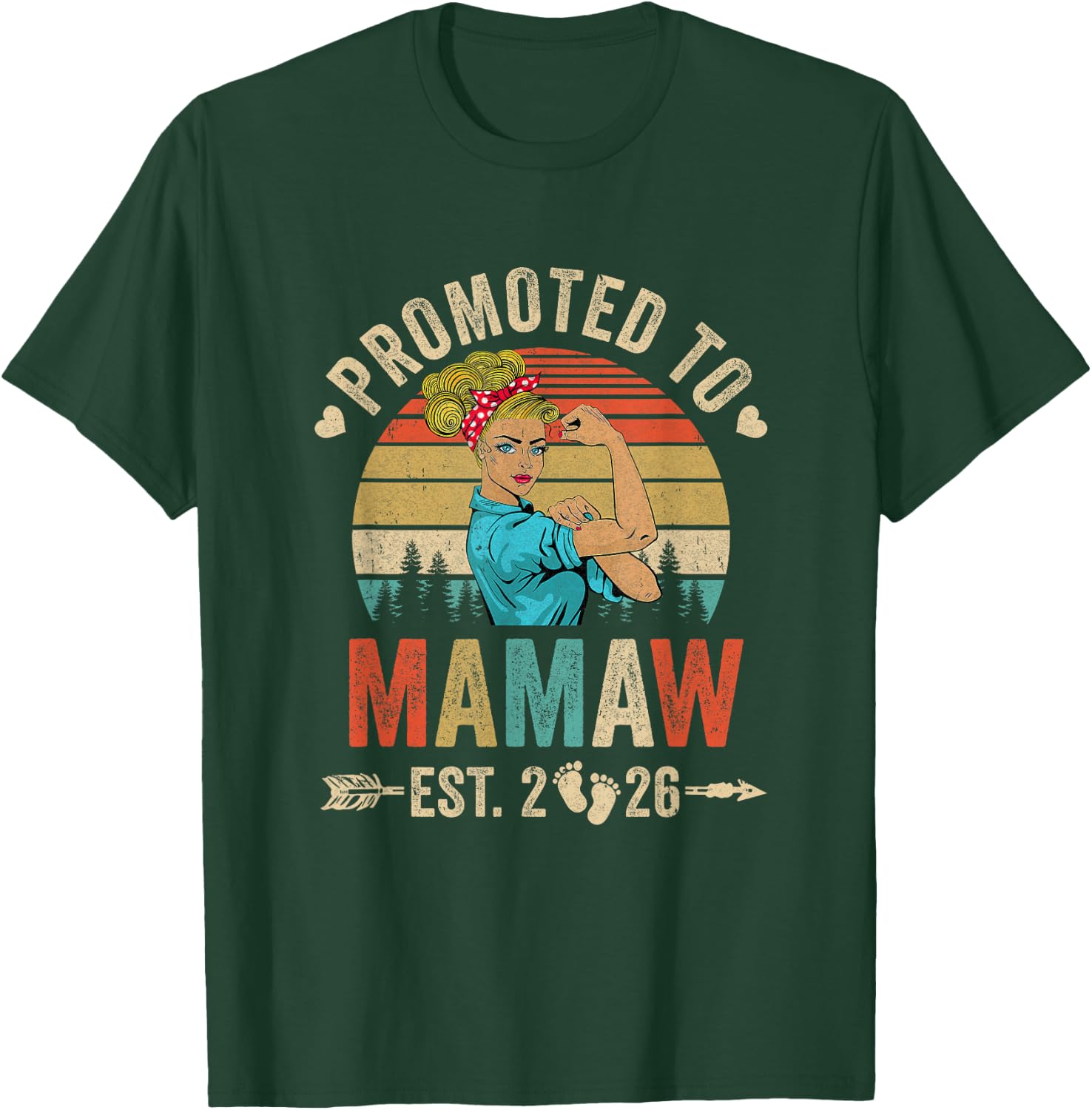 Promoted To Mamaw Est 2026 Retro First Time Mamaw T-Shirt - T-Shirt | Forest