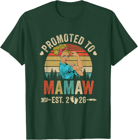 Promoted To Mamaw Est 2026 Retro First Time Mamaw T-Shirt - T-Shirt | Forest