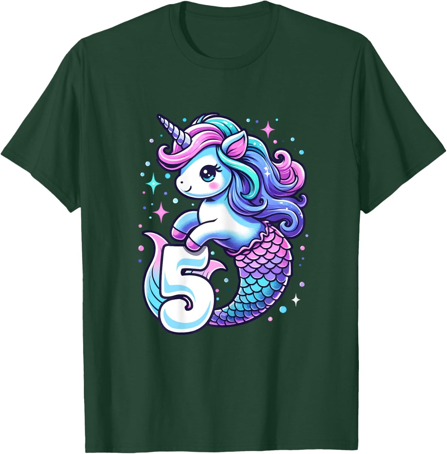 Unicorn Mermaid 5th Birthday 5 Year Old Party Girls Outfit T-Shirt - T-Shirt | Forest