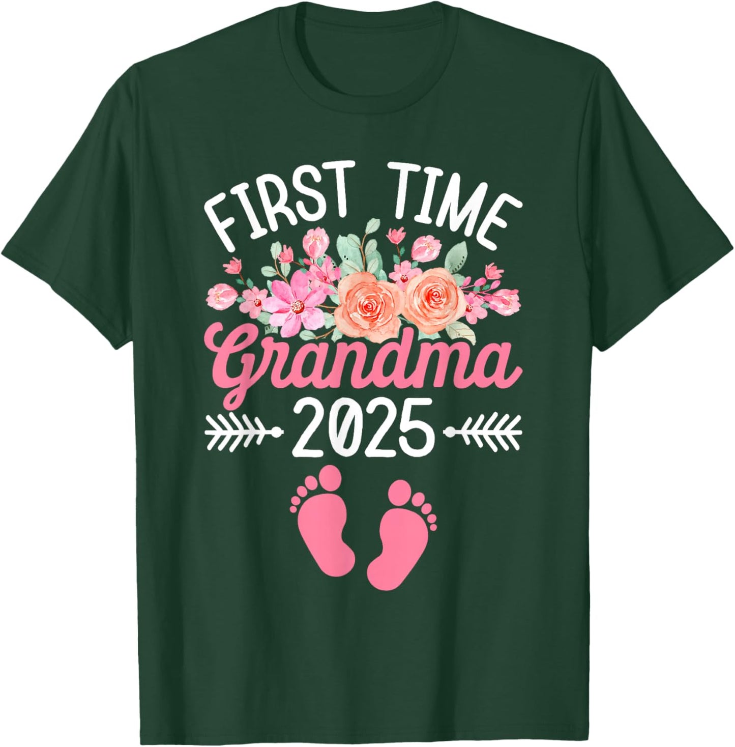 First Time Grandma Est 2025 Flower Promoted To Grandma T-Shirt - T-Shirt | Forest
