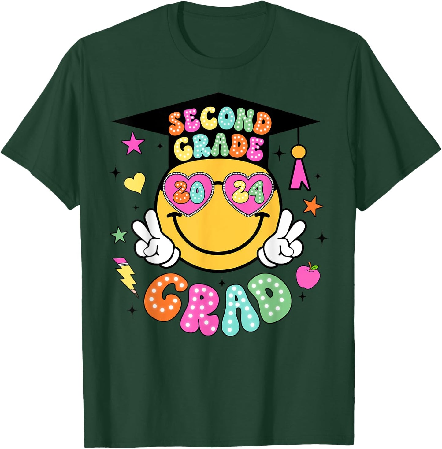 Groovy 2nd Grade Graduate Happy Face Graduation 2024 Grad T-Shirt - T-Shirt | Forest