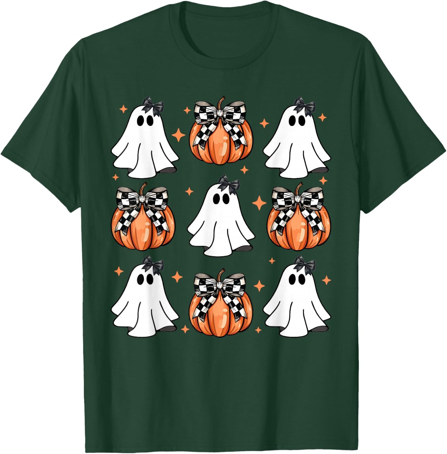 Coquette Bow Pumpkin Ghost Halloween Girly Ghost Women Girl T-Shirt - T-Shirt | Forest