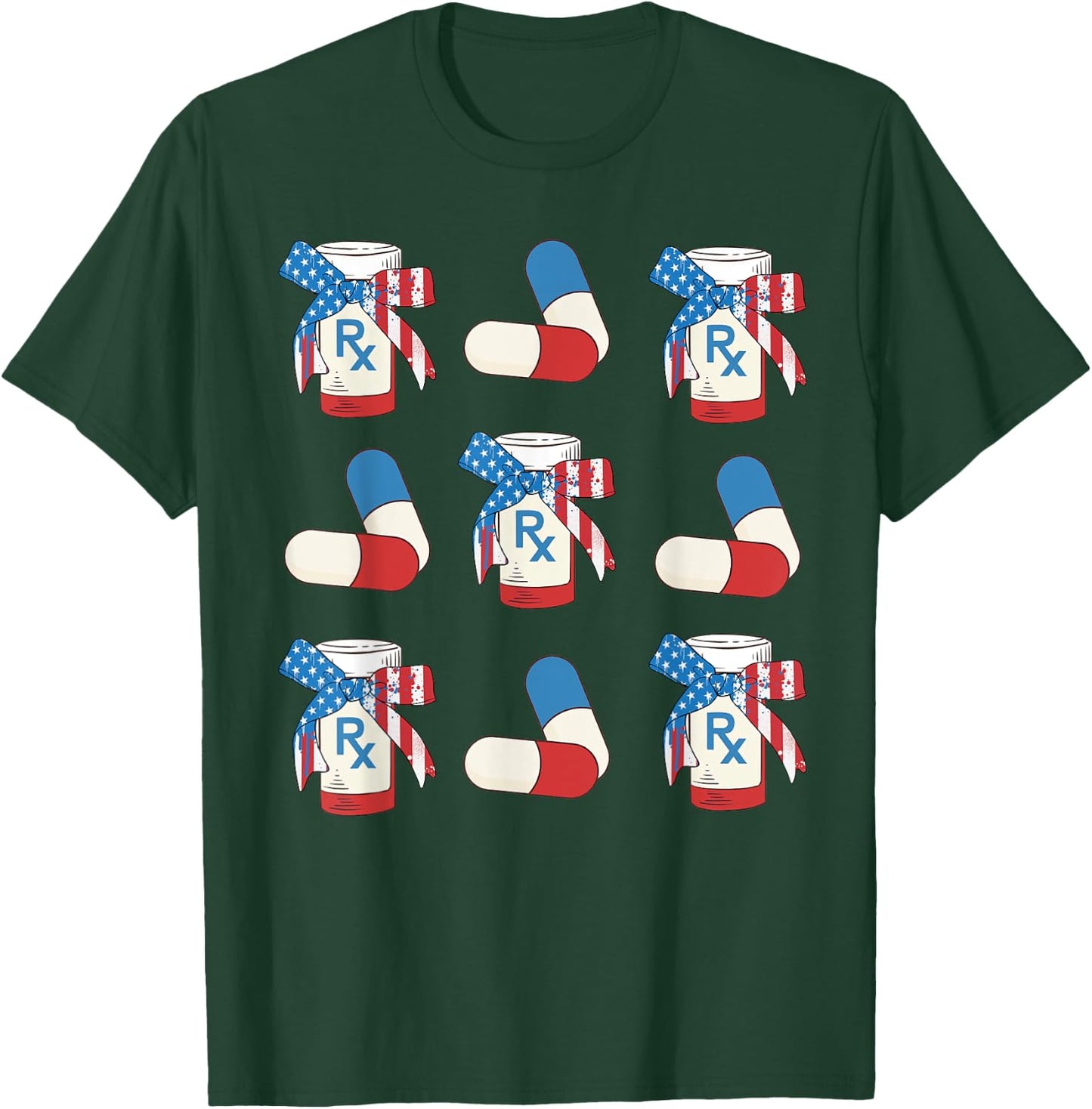 American Flag Bows Pills Pharmacy Pharmacist Squad 4th July Men T-Shirt - T-Shirt | Forest