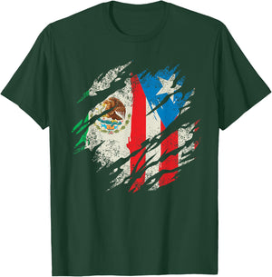 Mexican Puerto Rican Flag Puerto Rico Mexico Hispanic Retro T-Shirt - T-Shirt | Forest
