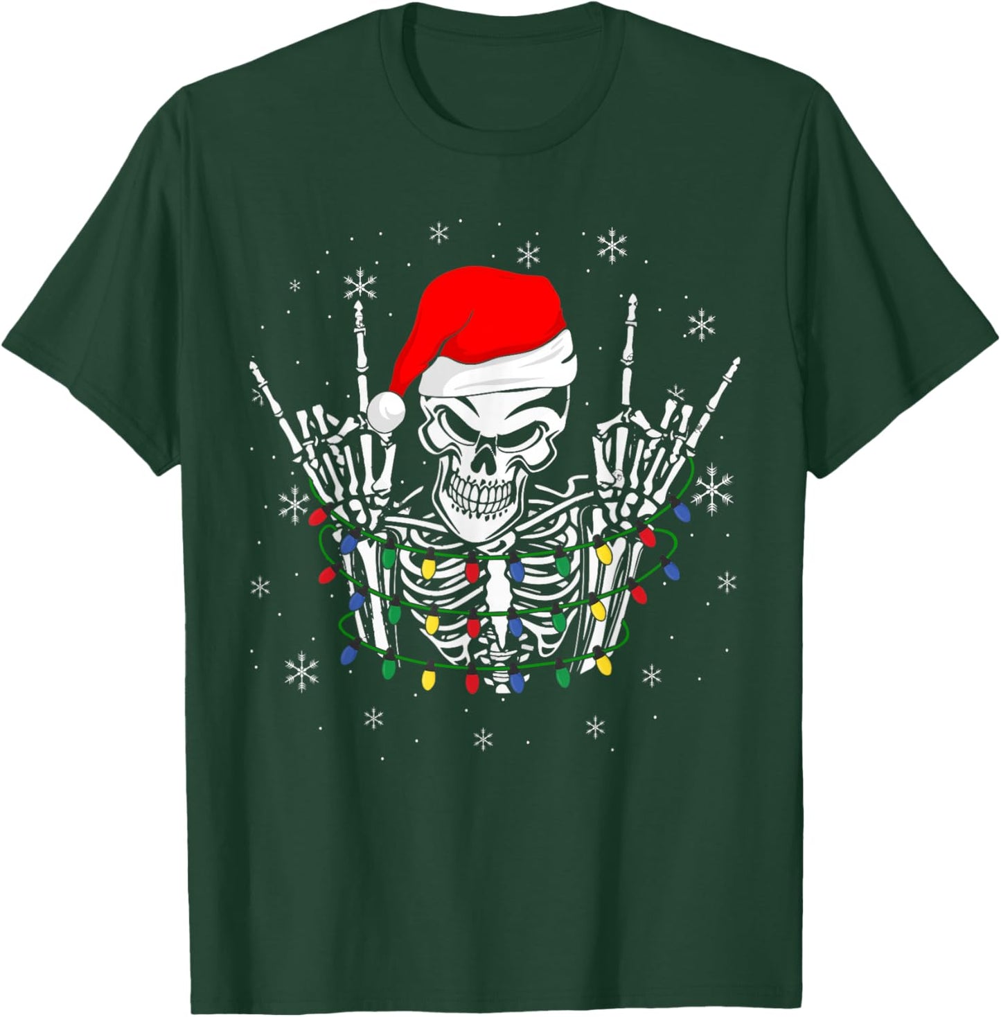 Rock on Santa Skeleton Rock and Roll Christmas Lights Rocker T-Shirt - T-Shirt | Forest