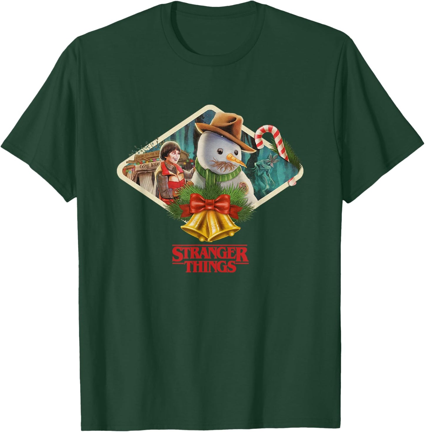 Stranger Things Christmas Will & Snowman Big Chest Frame T-Shirt - T-Shirt | Forest