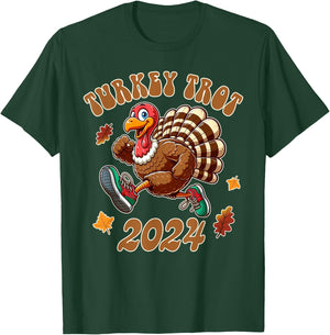 Happy Thanksgiving Day Running Turkey Funny Turkey Trot 2024 T-Shirt - T-Shirt | Forest