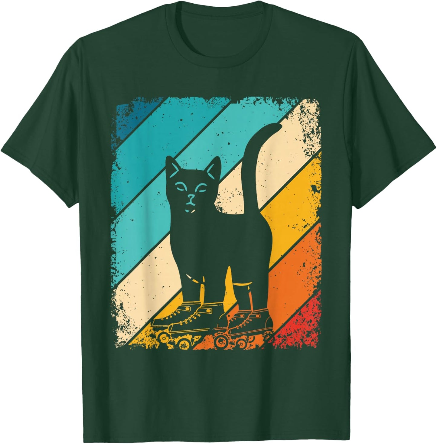 Cat Roller Skates Vintage Fun Skating Lifestyle Skates T-Shirt - T-Shirt | Forest