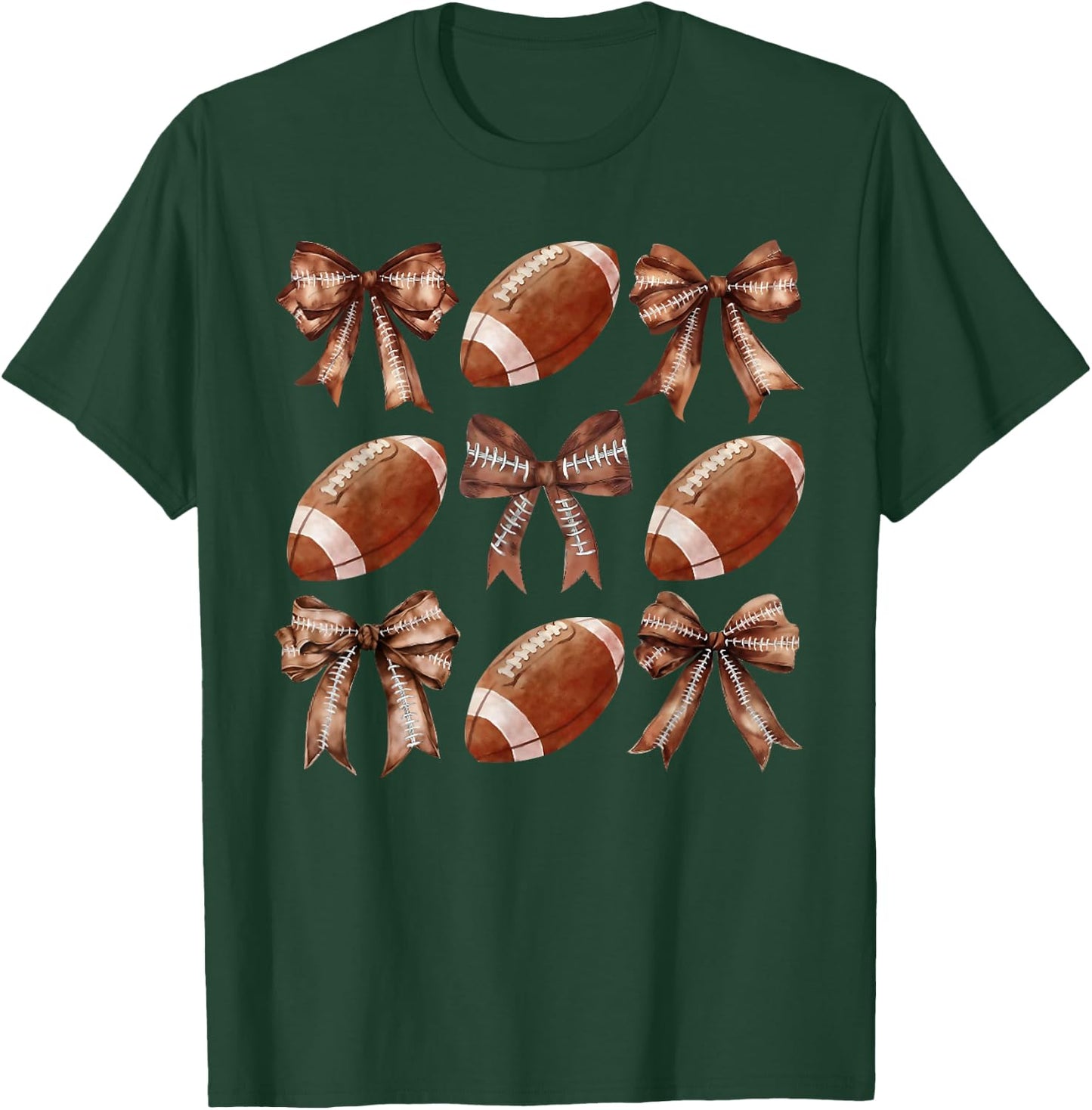 Coquette Bow American Football Thanksgiving Autumn Fall Yall T-Shirt - T-Shirt | Forest