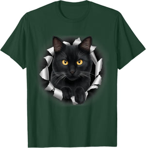Cute Black Cat Looks From Torn Fabric For Cat Lover Women Kids T-Shirt - T-Shirt | Forest