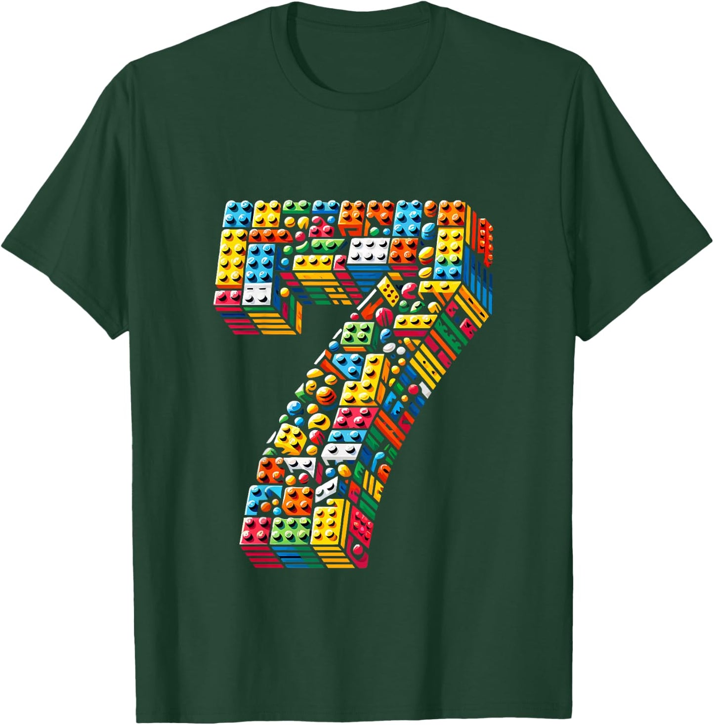 Kids 7 Year Old Blocks Building Master Builder 7th Birthday Boy T-Shirt - T-Shirt | Forest