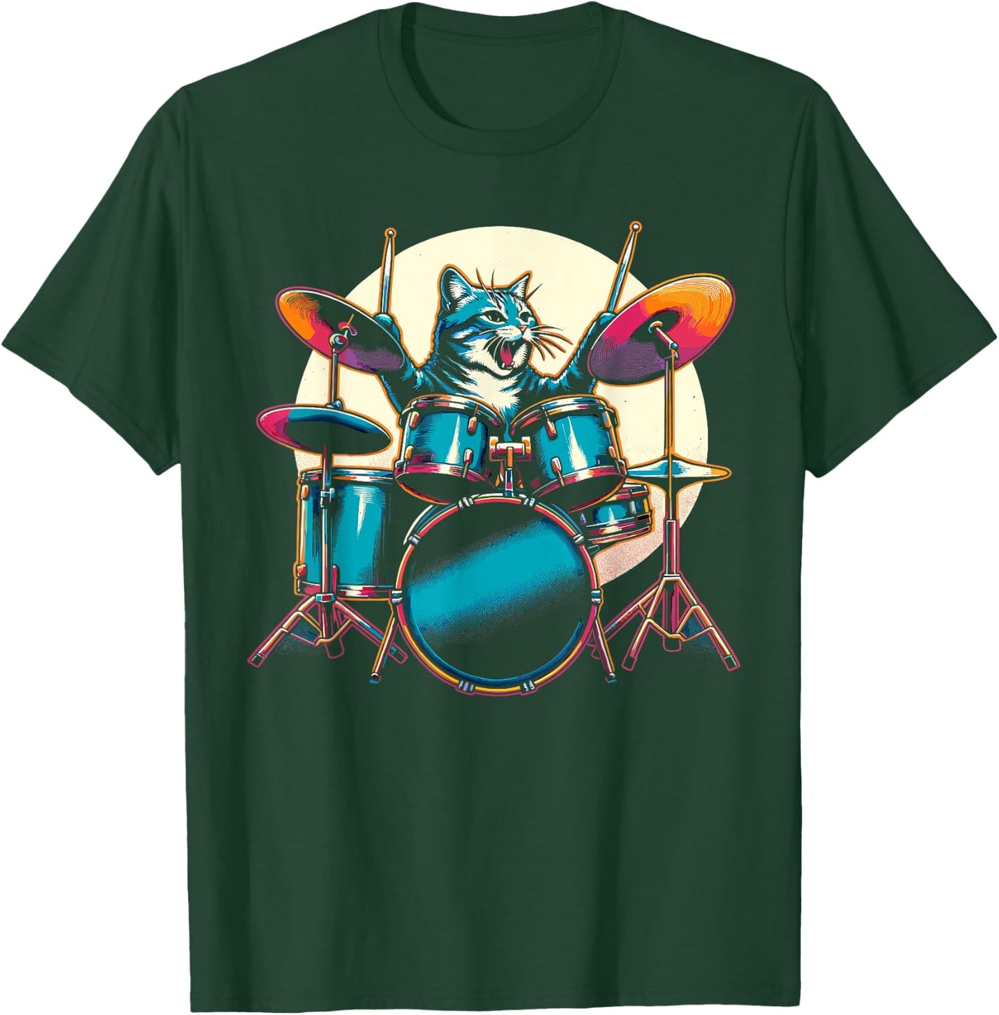 Cat Playing Drums Drummer Novelty Music Lover Funny Drummer T-Shirt - T-Shirt | Forest