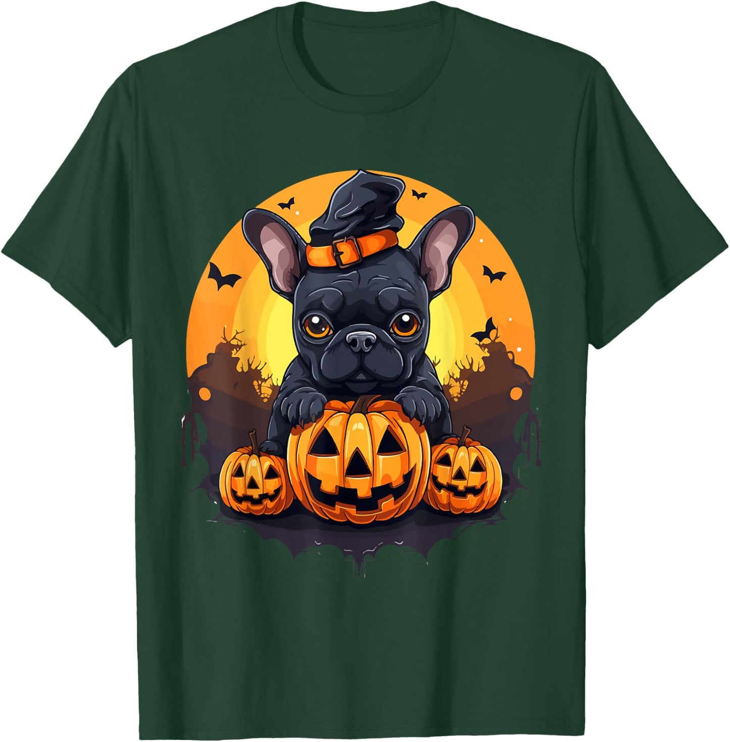 French Bulldog Frenchie Dog Breed Pet Halloween Pumpkins Women Kids T-Shirt - T-Shirt | Forest