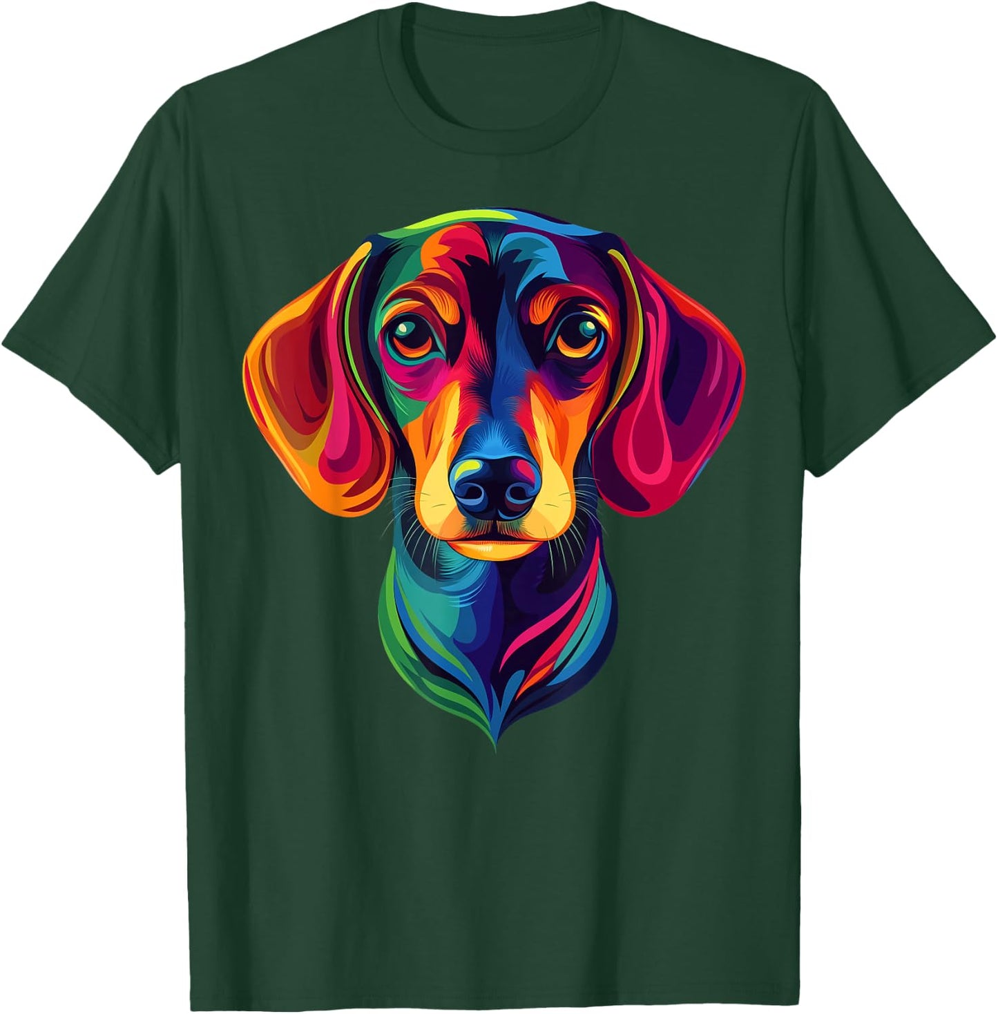 Colorful Short-Haired Dachshund Wiener Dog Face Cute Black T-Shirt - T-Shirt | Forest