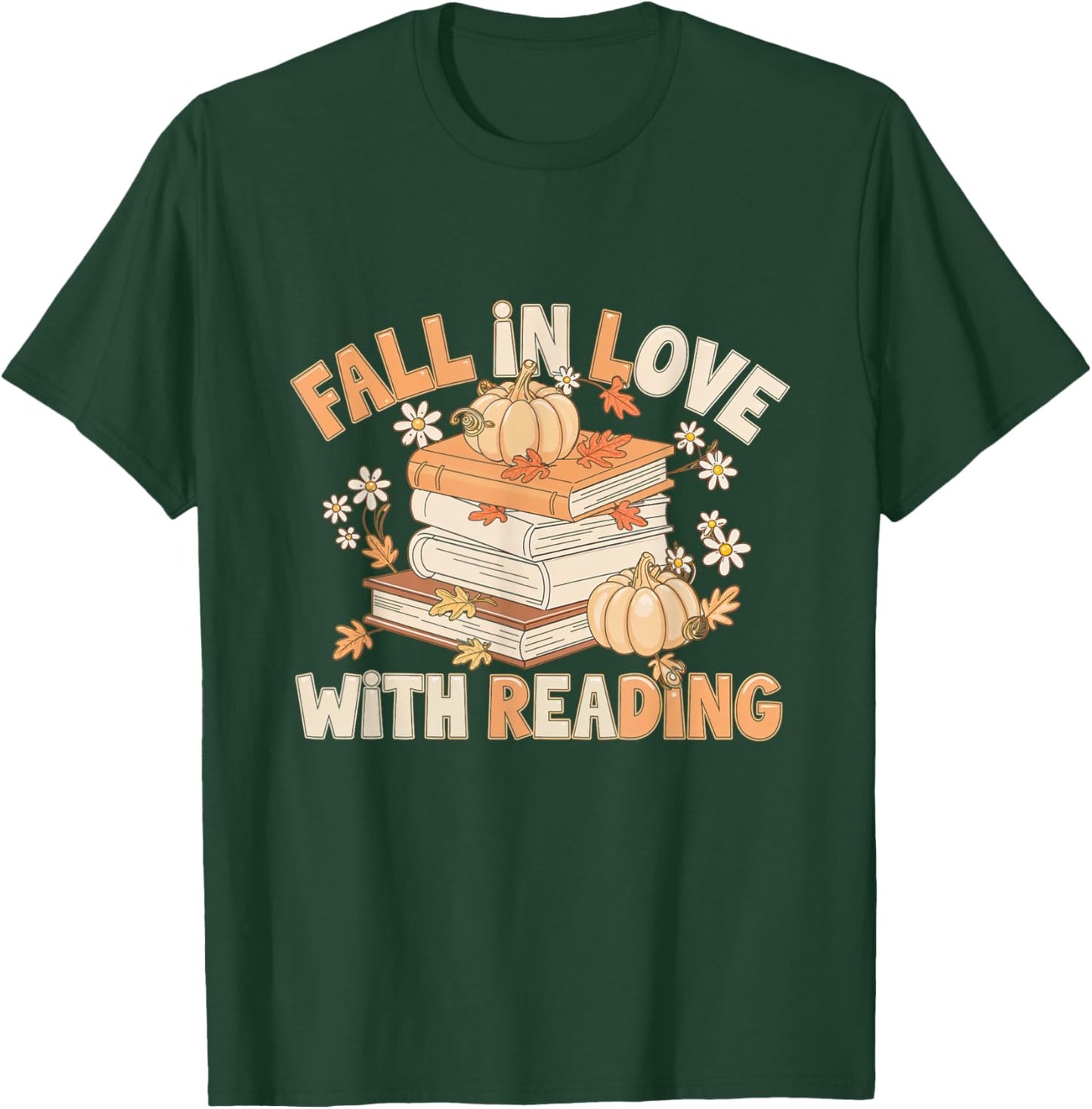 Fall In Love With Reading Books Autumn Pumpkin Fall T-Shirt - T-Shirt | Forest
