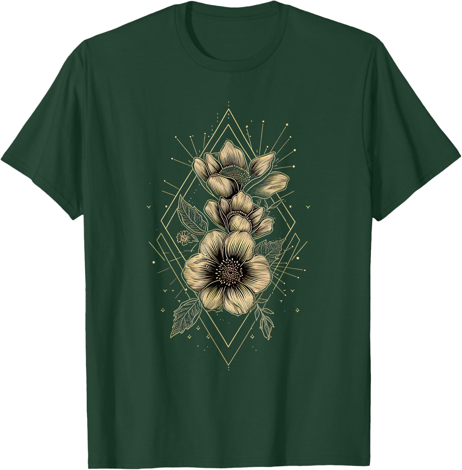 Botanical Harmony Minimalist Flower Graphic T-Shirt - T-Shirt | Forest