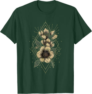 Botanical Harmony Minimalist Flower Graphic T-Shirt - T-Shirt | Forest