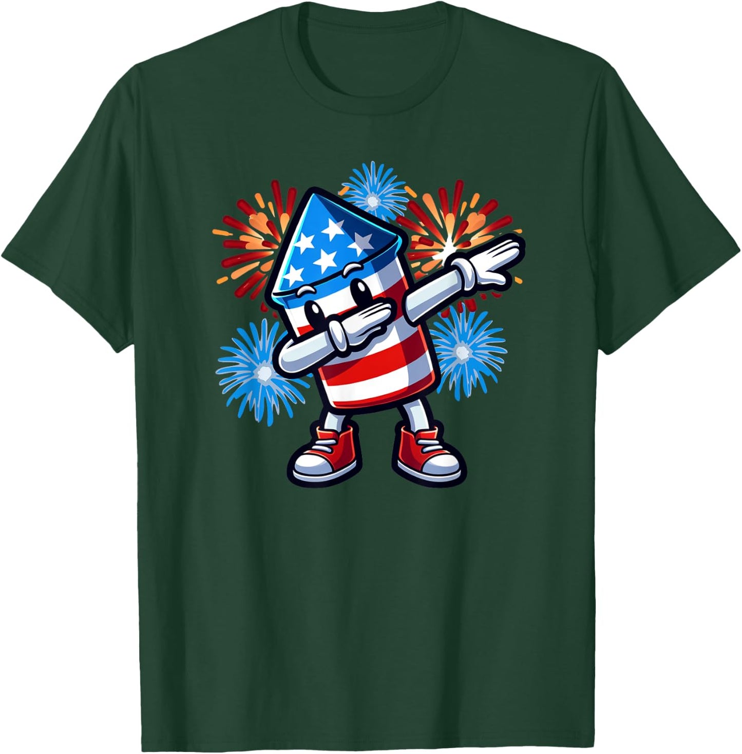 July 4th Dabbing Fireworks Rocket Red White Blue Patriotic T-Shirt - T-Shirt | Forest