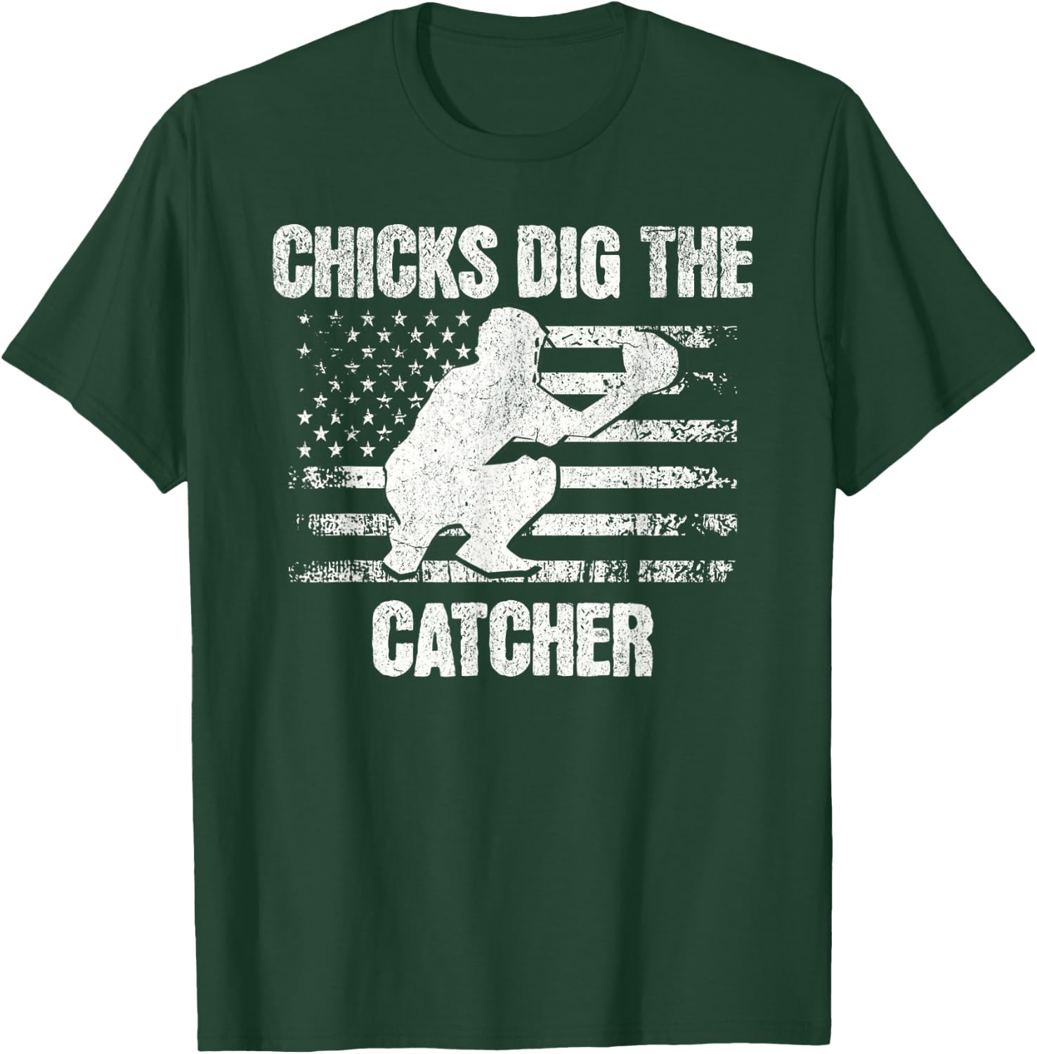 Funny Baseball Chicks Dig The Catcher USA Flag Women Men T-Shirt - T-Shirt | Forest