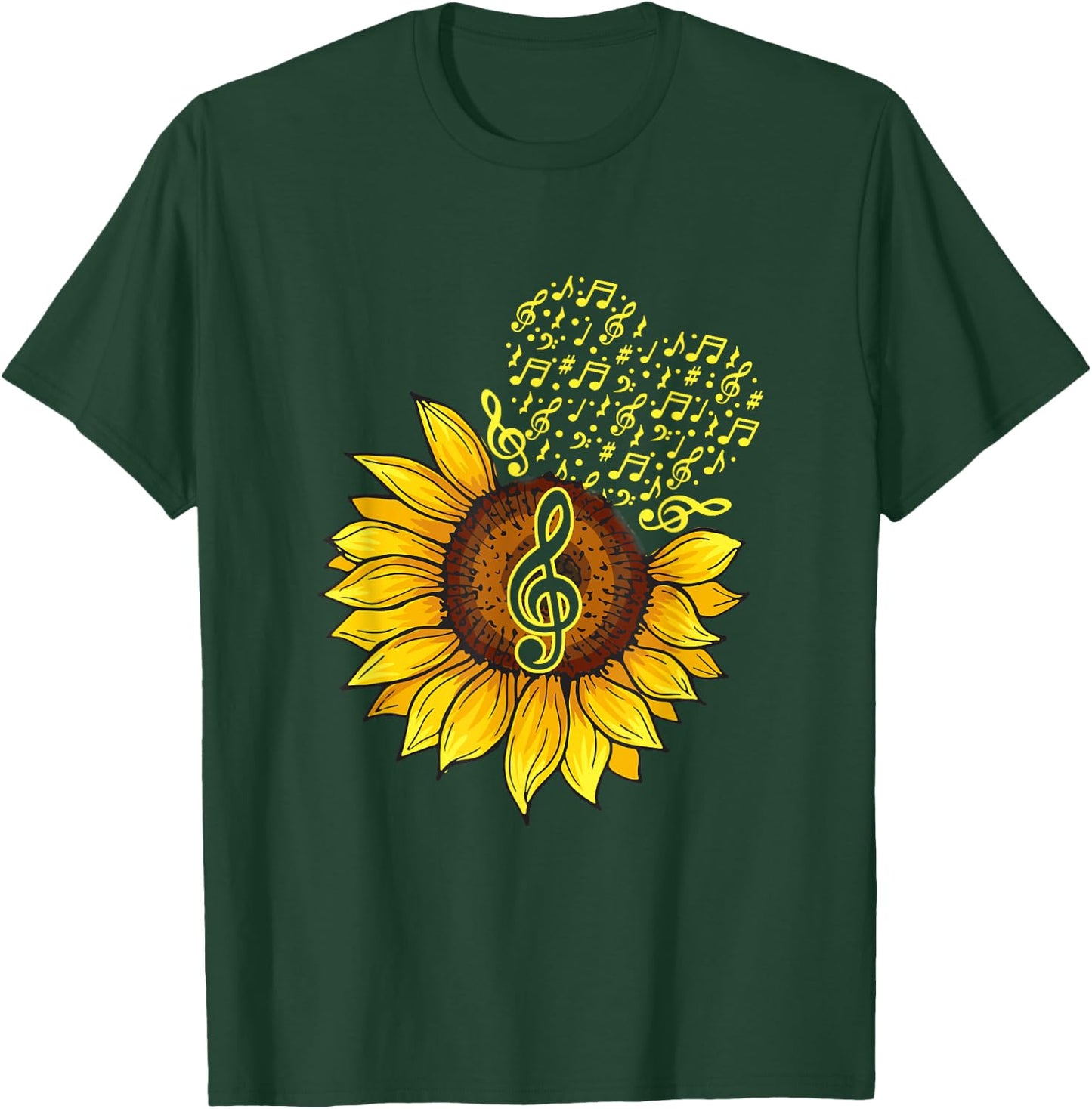 Musician Sunflower Heart Music Note Music Lovers Musical T-Shirt - T-Shirt | Forest