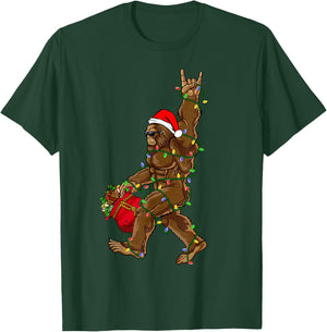Santa Bigfoot Christmas Lights Rock Funny Sasquatch Believe T-Shirt - T-Shirt | Forest