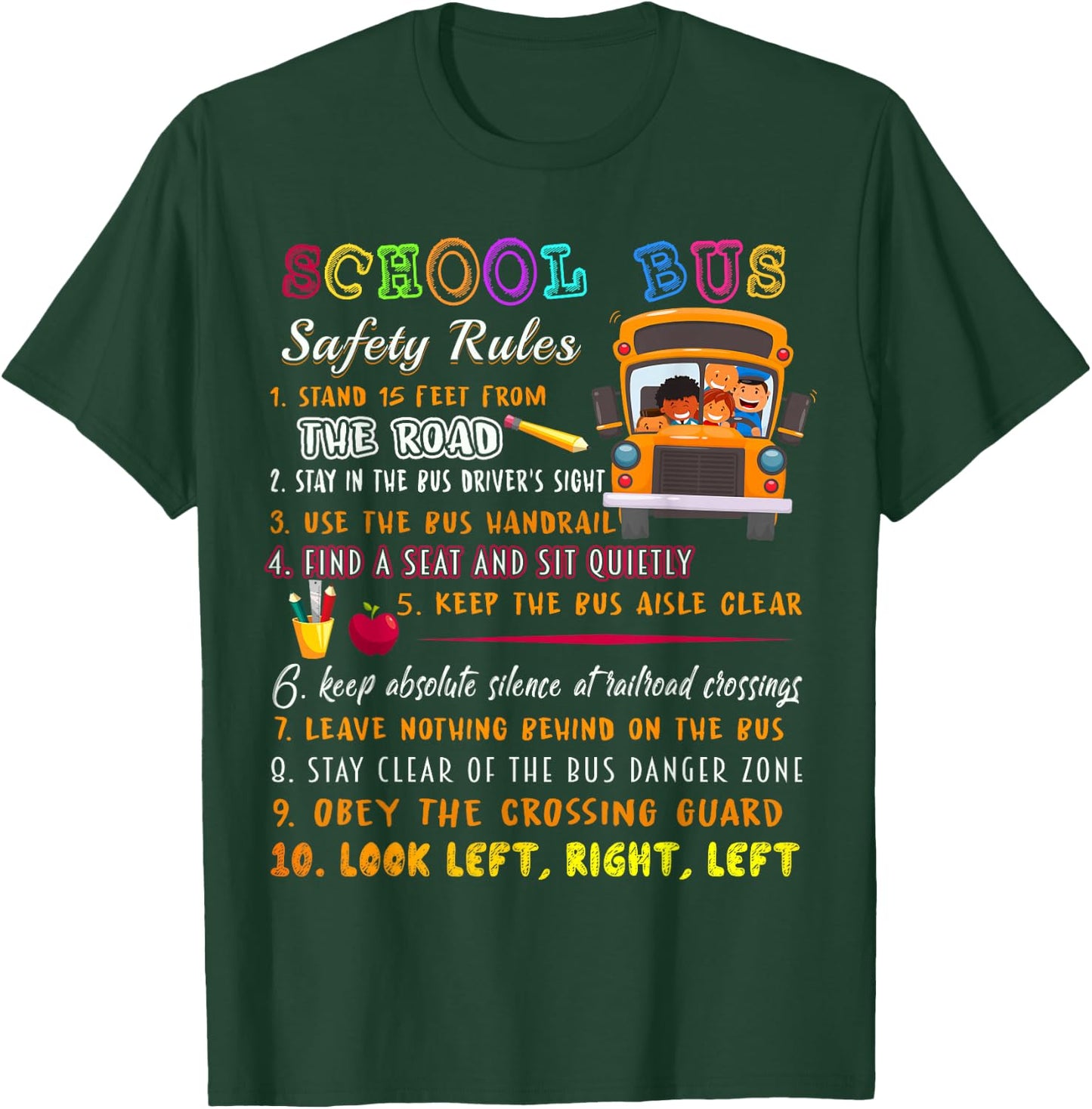 School Bus Safety Rules T Shirt, School Bus Driver Funny T-Shirt - T-Shirt | Forest