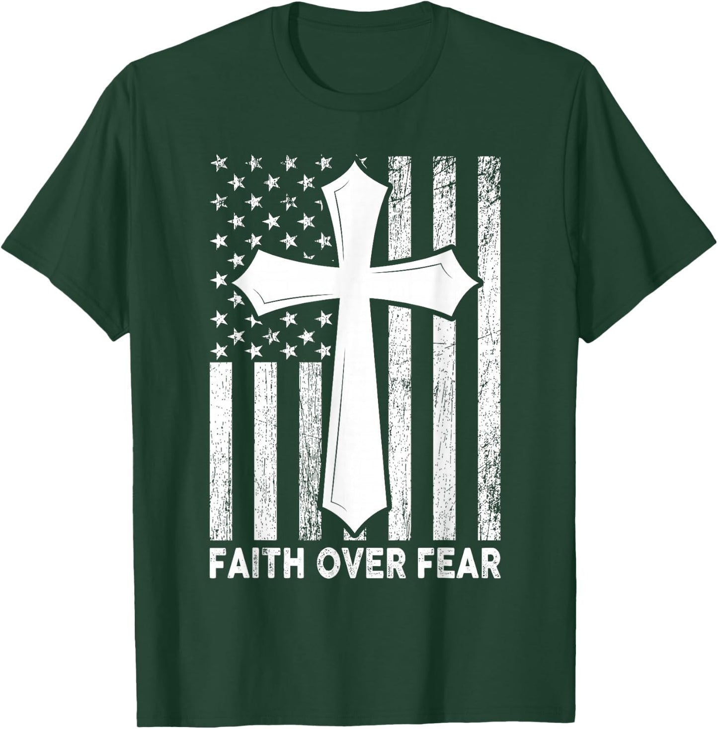 Faith Over Fear Cool Christian Flag Cross Women Kids T-Shirt - T-Shirt | Forest