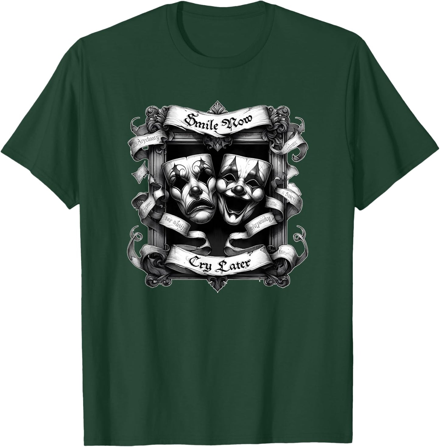SMILE NOW CRY LATER Gothic Cholo Chicano Art Sad Clown Masks T-Shirt - T-Shirt | Forest