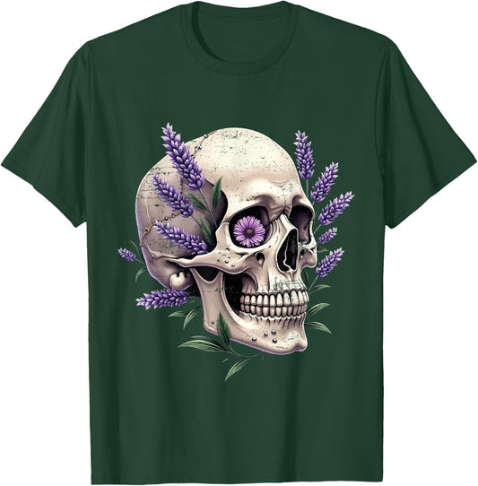Skull Purple Lavender Flower Vintage Cottagecore Fairycore T-Shirt - T-Shirt | Forest