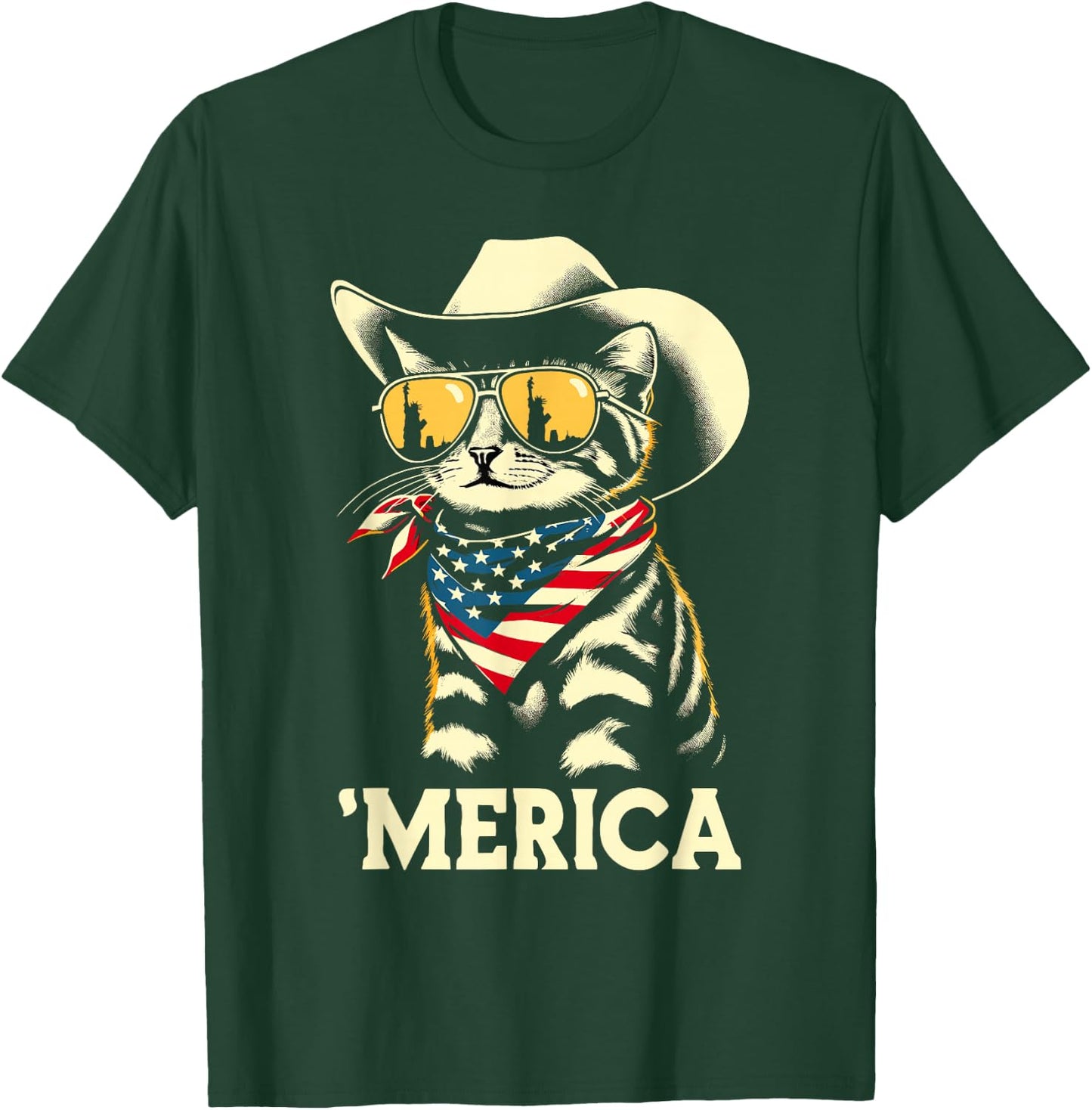USA 'Merica Cat 4th of July Men Women Kids Funny Patriotic T-Shirt - T-Shirt | Forest