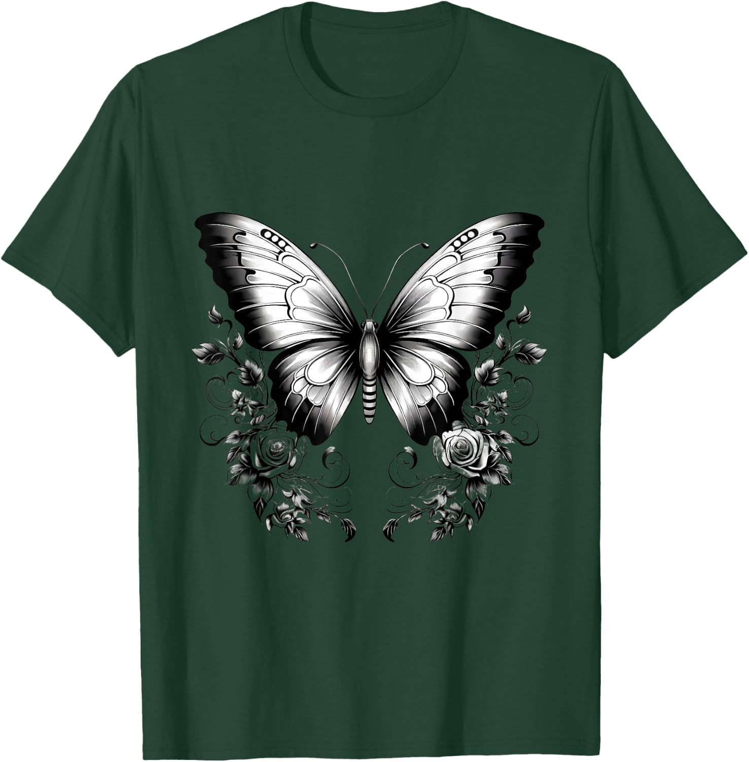 Butterfly Floral Drawing Wildlife Animal Lovers Artwork T-Shirt - T-Shirt | Forest
