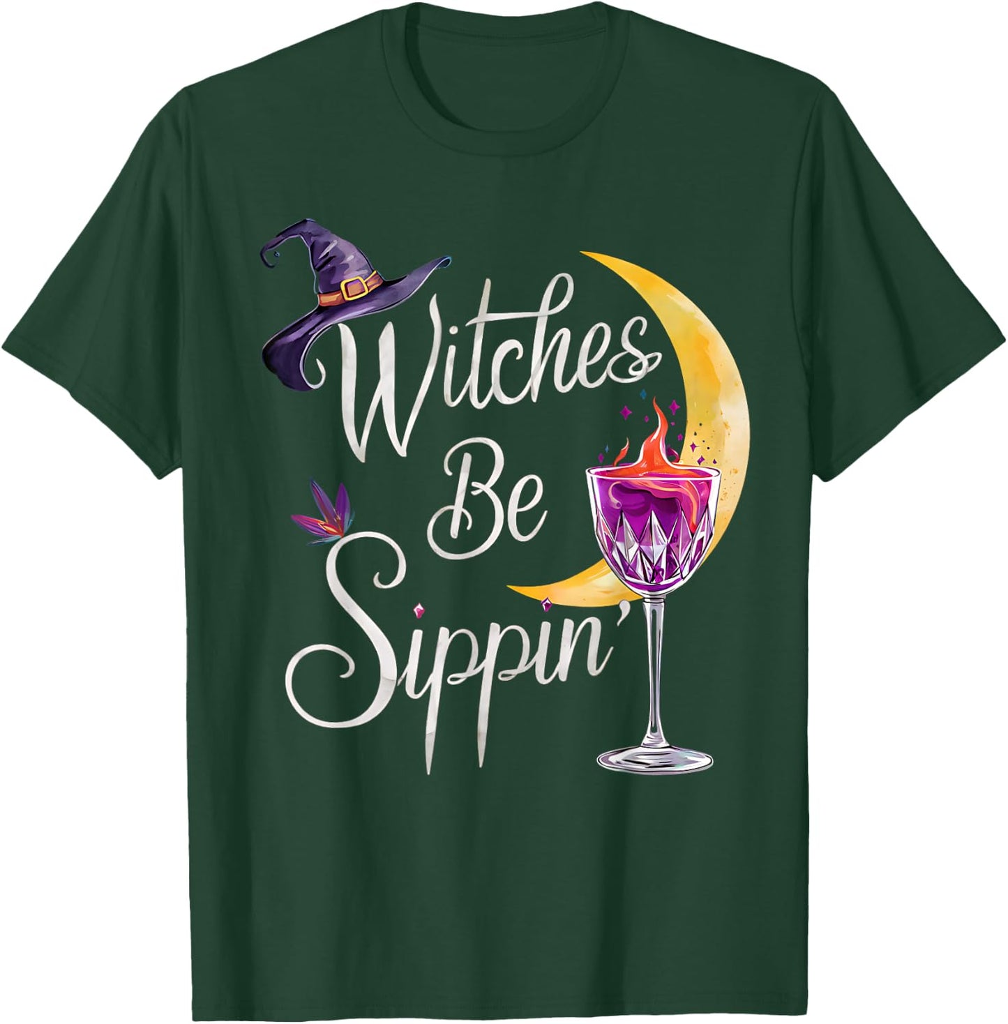 Women's Wine Witches Be Sippin Halloween Fun Design T-Shirt - T-Shirt | Forest