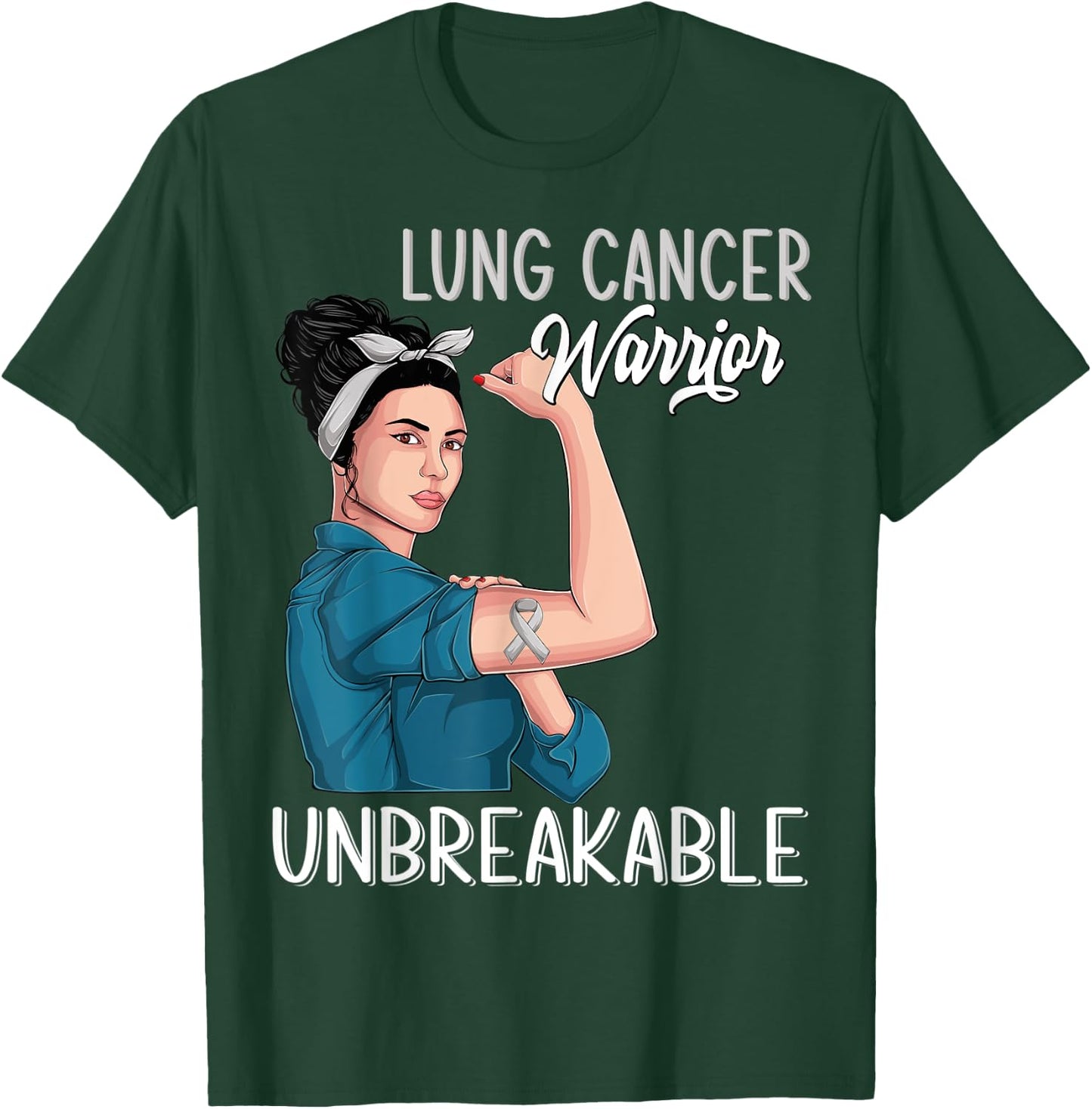 Lung Cancer Awareness Warrior Unbreakable Support T-Shirt - T-Shirt | Forest