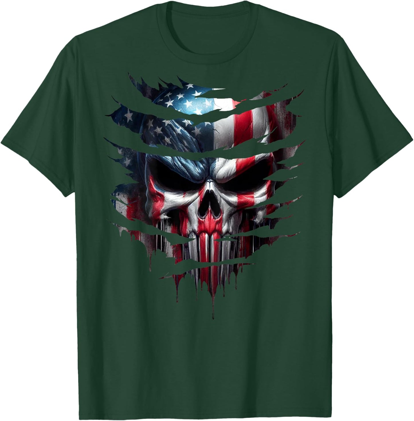American Skull Patriotic Flag USA Grunge Style Graphic Men T-Shirt - T-Shirt | Forest