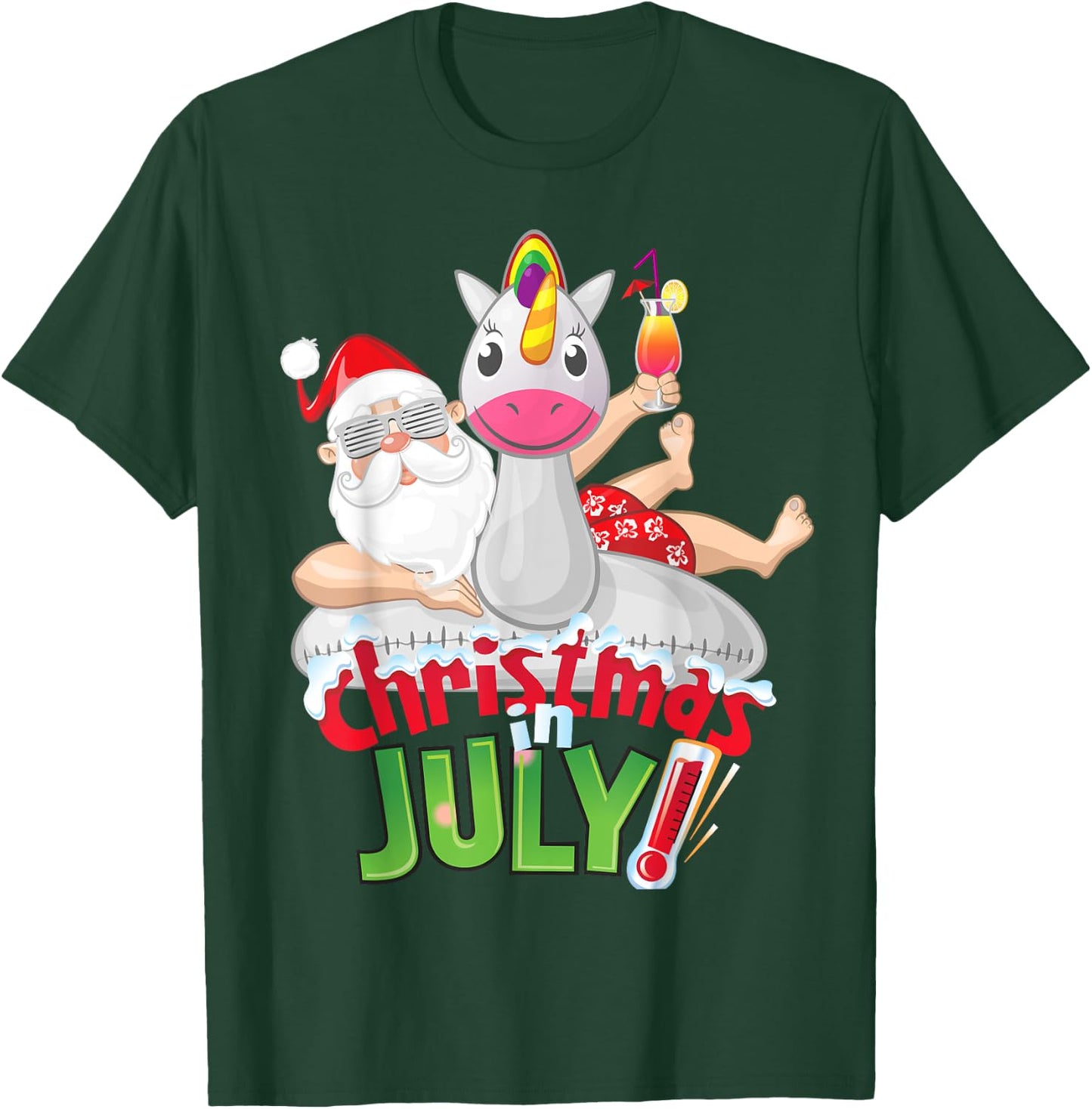 Funny Christmas in July Shirt Summer Unicorn Float Xmas Women Kids T-Shirt - T-Shirt | Forest